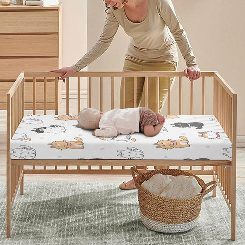 Winpema 28"x52" Cat Flower Fitted Crib Sheet Cartoon Cats Baby Crib Sheet Fit Standard Crib and Toddler Mattress,Crib