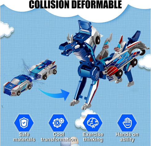 liluwushe 2-in-1 3-12 Collision Transformation Dinosaur Car Toy |Magnetic Cars Convertible Robot Toys|DinosaurToys
