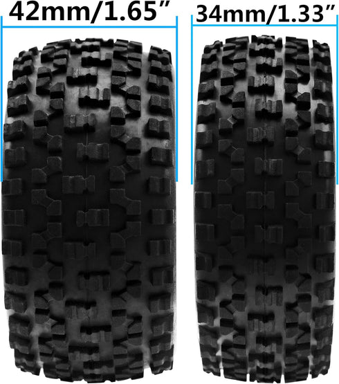 4Pack HIRCQOO OD 88mm/3.46" Front and Rear Rubber Tire & Plastic Wheel Rims - Compatible with Redcat HPI HSP ExceedRC