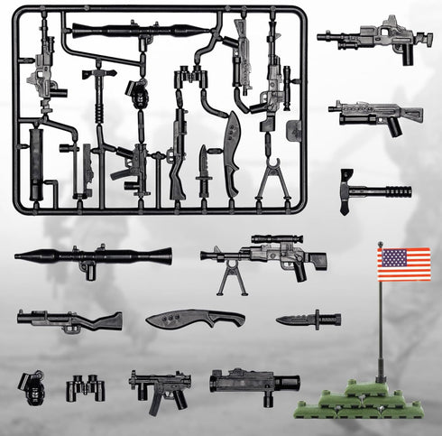 Weapons Pack Military Accessories U.S Weapons in Vietnam War Toy Set, Compatible with Major Brands
