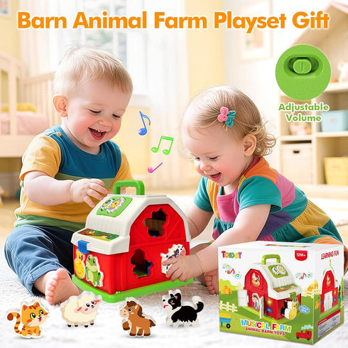 1 2 3 1-3, 12-18 Montessori Toddler Toys for Year Old Boys Girls, Musical Farm Animals Barn Toy with Sound & Light