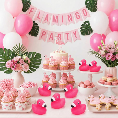 50 Goaste Pieces Flamingo Rubber Ducks Bulk, Pink Flamingo Bath Toys, Cute Floating Squeaky Bathtub Ducks for Baby