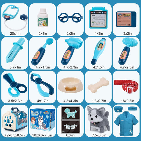 22Pcs Playset 3 4 5 6+ Dog Toys for Kids Vet Doctor Kit,Walking Barking Electronic Interactive Husky Dog