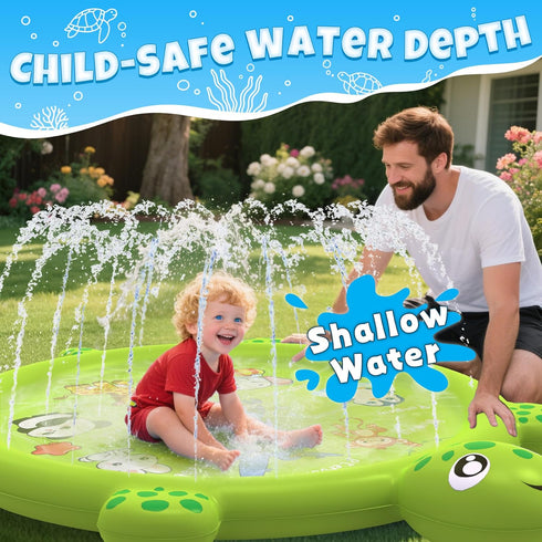 tmstorys 1-3, 67" Summer Splash Pad for Toddlers Turtle Sprinkler & Splash Play Mat, Inflatable Baby Kid Pool, Outdoor