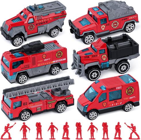 LovesTown 50PCS Fire Truck Toy Set, 6PCS Die-cast Small Rescue Emergency Vehicles