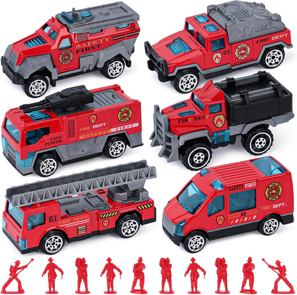 LovesTown 50PCS Fire Truck Toy Set, 6PCS Die-cast Small Rescue Emergency Vehicles