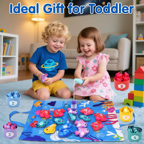 1 12-18 1 2 Arovan Montessori Toys for Year Old - Cloth Fishing Game with Stacking Cups Toddler Toys for One Year Old