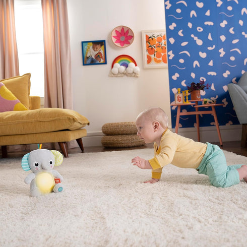 Bright Starts Hug-a-Bye Baby Elephant Stuffed Animal Musical Toy, Soft Soother for Newborns and Up with Songs & Lights