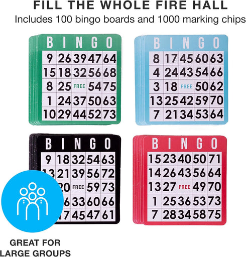 Set 1000 100 Set Royal Bingo Supplies Bingo Game for Adults, Seniors, and Family - Chips, Cards, Jumbo Deck of Calling