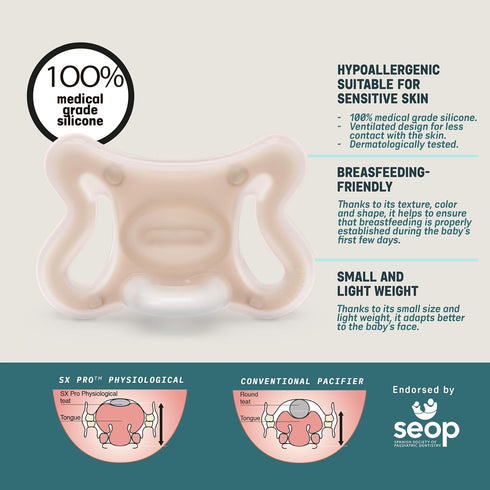 (0-6M), 2Pk, Suavinex Zero Zero Silicone Baby Pacifier w/SX Pro Physiological Pacifier Nipple Deep