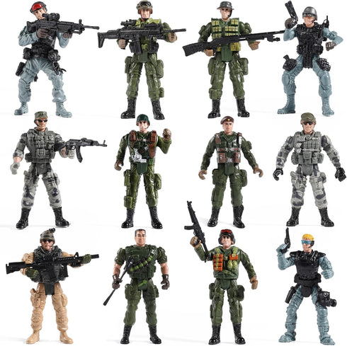 US Army Men and SWAT Team Toy Soldiers Action Figures with Military Weapons Accessories for Kids, 12Pcs