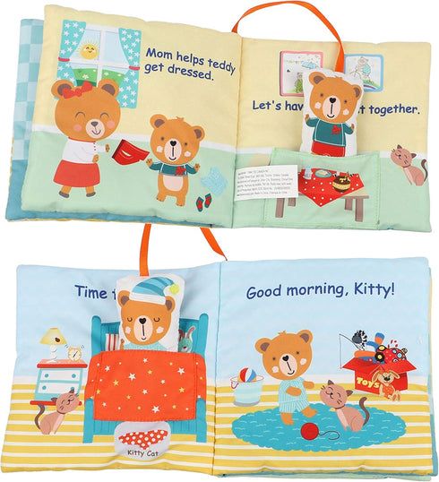 Teddy Bear Cloth Crinkle Books for Babies, Soft Tummy Time Mirror Toy, Gifts for Boys Girls Baby Shower, 0-3 Years