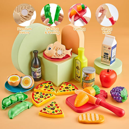52pc Playset Set Kidsciety Pretend Play Accessories - Kids Kitchen with Play Food, Stainless Steel Cookware, Toys Pots