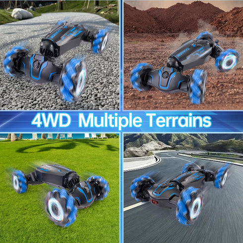 WJWMIRC 4WD 360 6-12 Remote Control Gesture Sensor Car, Double-Sided Rotating Flips Drift, with Lights Music, RC Stunt