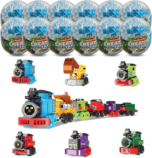 Mini Building Block Sets, 12PCS Vehicle Train Toys Building Blocks, 6 in