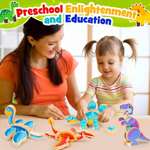 3-5,Wooden Dinosaur Toys for Kids Magnetic Dino Take Apart Building Blocks Toys for Fine Motor Skills & Creative