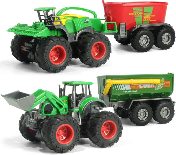 Die-cast Metal Toy Tractors with Trailer, Movable Parts & Realistic Details Rolling