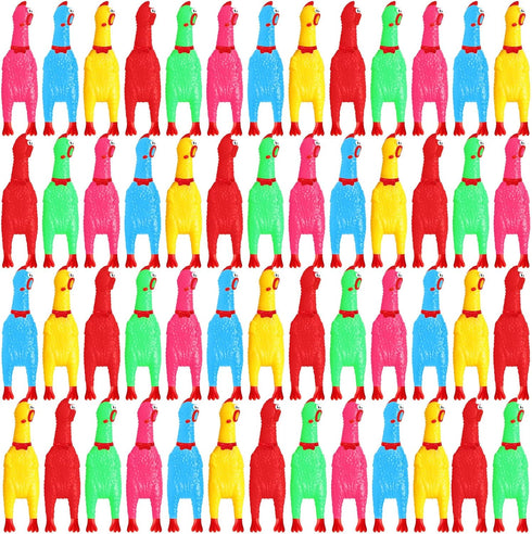Honoson 50 Pcs Rubber Chickens Squeak Screaming Chicken Novelty Bulk Dog Toys for
