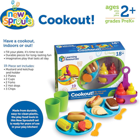 Learning Resources New Sprouts Cookout! - 19 Pieces Barbecue Set for Pretend Play Food for Toddlers 18+ Months