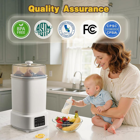 8 1 Baby Bottle Steamer and Dryer: in Compact Electric Steam - Portable for Travel and Home Use - for Baby Bottles