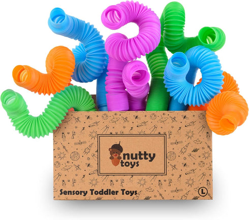 Nutty Toys 4pk Pop Tubes Sensory Toys (Large) for Fine Motor Skills Learning, Top ADHD Autism Fidget Gifts