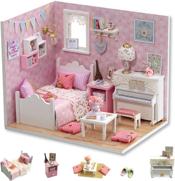 Flever DIY Miniature House Kit with LED Light, Tiny Home Build Craft Kits for Adults and Teens (Sunny Princess)