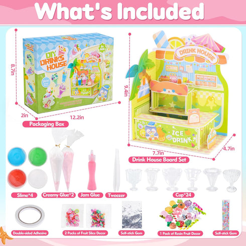 24 Set, 8+ Crelloci DIY Mini Drink Shop Toy, Making Miniature Juice Drinks Cream Material Kit, NOT Edible, Collectible