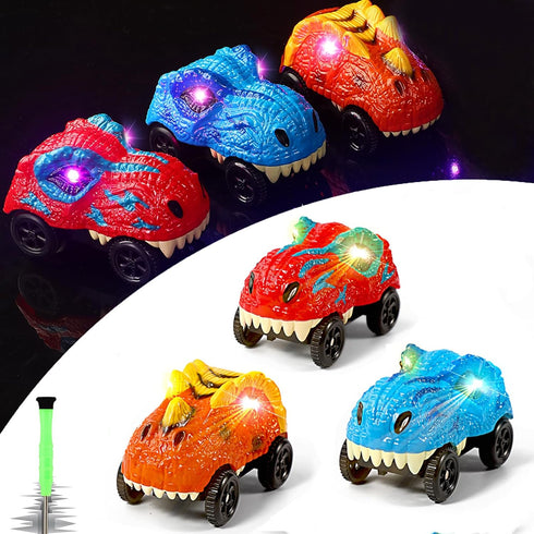 Tracks Cars Replacement, Dino Track Cars for Glow in The Dark, Car Tracks Accessories with 3 Flashing LED Lights