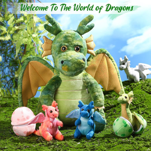 7 Set 15.75" 4 2 Mommy's Arrowbash Pcs Dragon Plush Toys Gift Large Dragon Mom Stuffed Animal with Cute Babies and Eggs