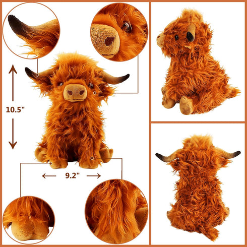 VYRNARA 10.5 Inch Highland Cow Stuffed Animal Plush Toy by - Cute Fluffy Brown Plushie - Soft PP Cotton Farm Animal