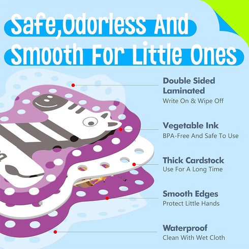 26PCS Kids Lacing Cards - Double Sided Uppercase Sewing Cards with Colorful Laces, Educational Activity Toys