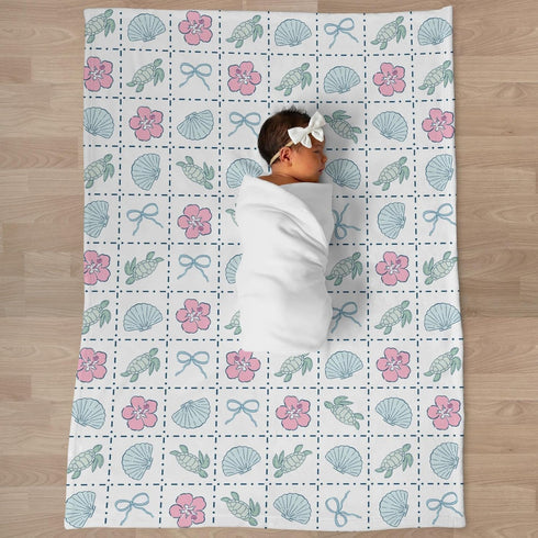 Selgkds Summer 60x80inch Boho Sea Turtles Seashells Bows Baby Blankets for Girl Boy Infant Newborn Toddler Nursery Crib