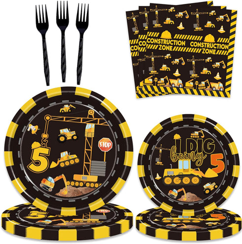 92 5th Pcs Construction Birthday Party Supplies Dump Truck Theme Five Tableware Includes Hanging Swirl, Balloons