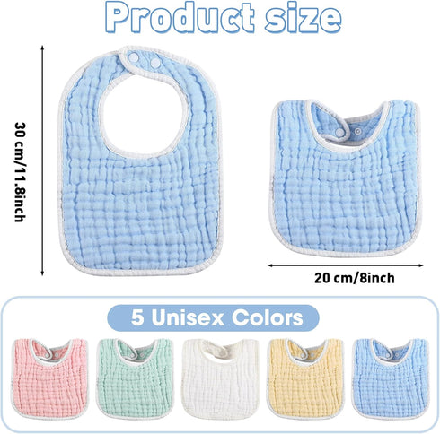 50 6 Tatuo Pcs Muslin Baby Bibs Bulk Muslin Cotton Teething for Boy Girls Burp with Snap, Baby Bandana Drool Absorbent
