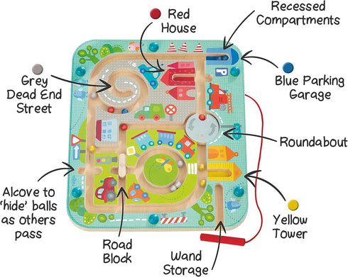HABA Busy Board for Toddlers 2-4, Town Magnetic Maze Puzzle Game, Toddler Travel Toys for Preschoolers