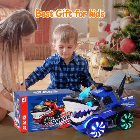 KidsMind 2-4 1 3 4 5 6 Shark Toys for Baby, Monster Trucks for Toddlers Flashing Light Up Shark Car with Music, Baby