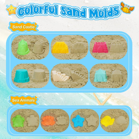 Set 3-10 RACPNEL Collapsible Beach Toys for Kids, Foldable Sand Bucket and Shovels with Mesh Bag, Sand Castle Building