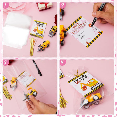 24 Set Meooeck Construction Party Favors for Kids, Cards with Small Construction Cars Vehicles Bulk for Preschool
