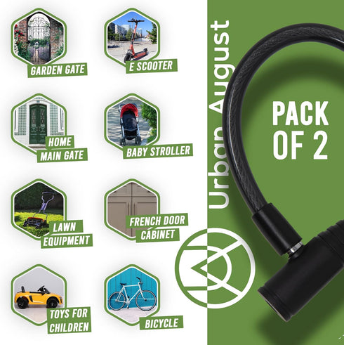 Urban August Child-Proof Refrigerator Lock | Cable Lock for French Door Fridge, Bike, Stroller, & Helmet | Small, Black