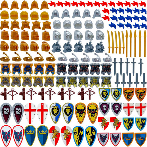 Medieval Knight Weapons Pack Accessories Set, Building Block Toy Armor Helmet Shield Bow Arrow for Mini Figures Gift