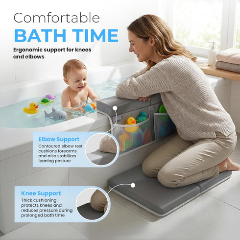 Elbow Set 1.5" Bath Kneeler and Rest Pad - Thick Comfortable and Painless Foam Mat - Baby Bath Kneeling Pad with Toy