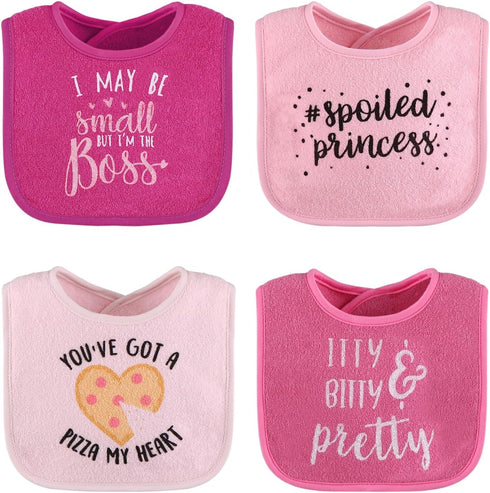 The Peanutshell Baby Girl Terry Bib Set of 8, 100% Cotton, Soft Absorbent Bibs for Newborn & Infant - Pink