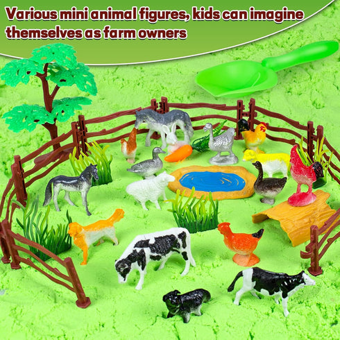Playset,Indoor 3 4 5 6 7 Sensory Bins Farm Animals Toys for Toddlers,Sensory Toys Play Sand Art Kit with Sandbox & Farm
