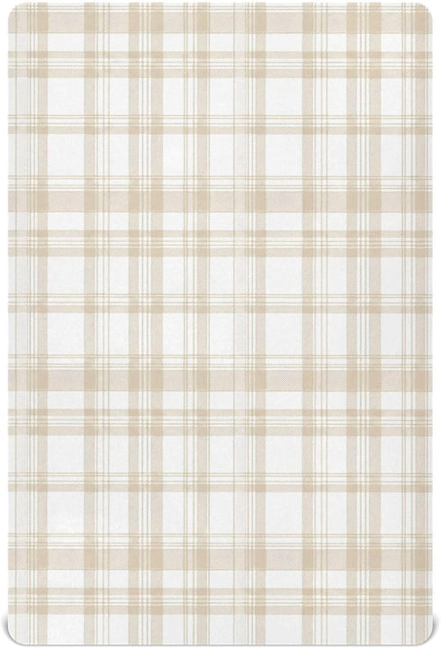 VEKELEE Beige Buffalo Plaid Fitted Crib Sheet for Boys and Girls, Soft and