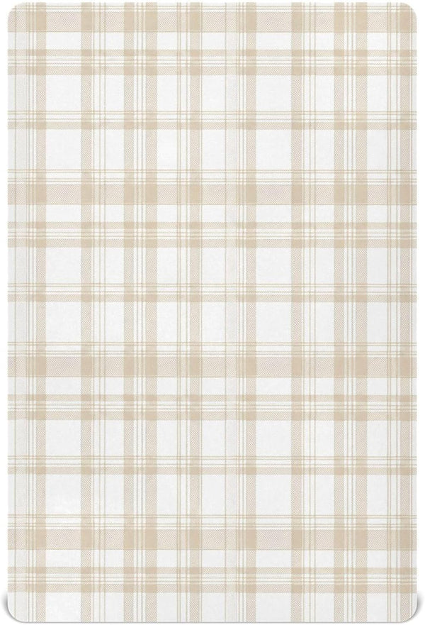 VEKELEE Beige Buffalo Plaid Fitted Crib Sheet for Boys and Girls, Soft and