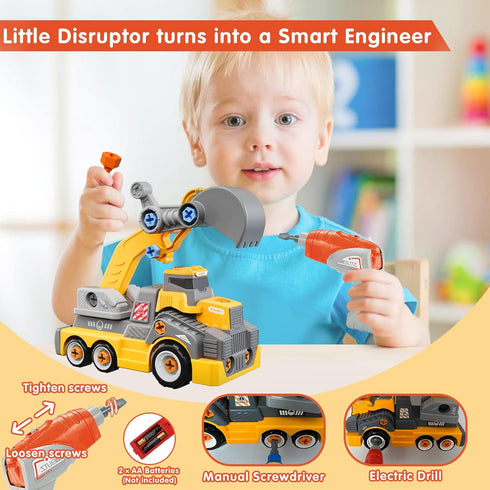 11inches 3-5 6-8 Set Large Take Apart Construction Toys Excavator Truck for Boys Girls Kids Electric Drill Assembly