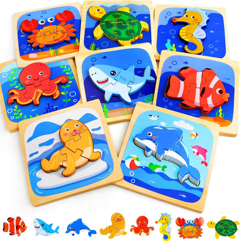 TOY Life Toddler Puzzles Ages 2-4 - Wooden Puzzles for Toddlers 1-3, 8 Piece Educational Toys for Kids 2-4