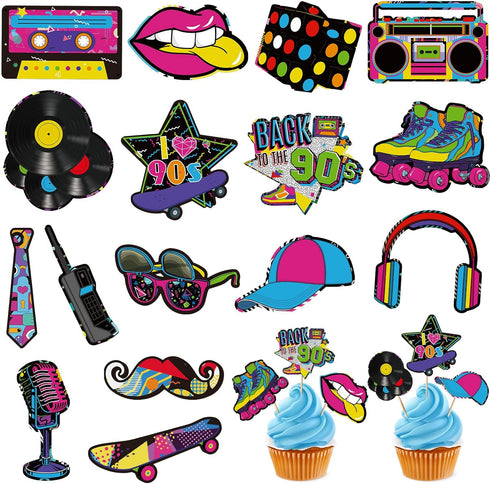 Clabby 32 Pieces 80s 90s Cupcake Topper Theme Decorations, Hip Hop Cake Supplies for Adults, Roller Skate