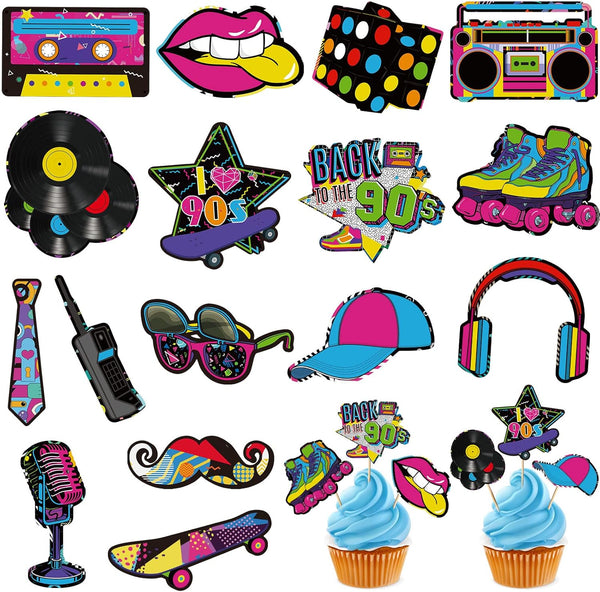 Clabby 32 Pieces 80s 90s Cupcake Topper Theme Decorations, Hip Hop Cake Supplies for Adults, Roller Skate