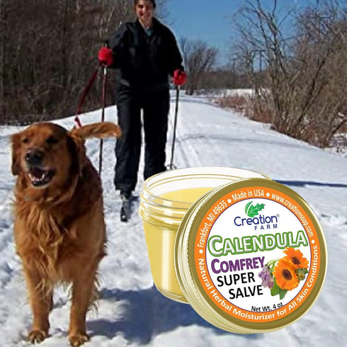 8OZ- (2-4 oz Calendula Comfrey Super Salve Jars), by Creation Farm Balm Soothes Baby Bottoms, Hand Cream for Dry